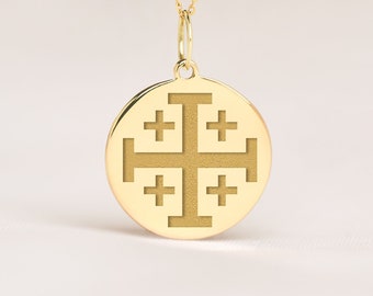 14k Solid Gold Jerusalem Cross Necklace • Dainty Jerusalem Cross Pendant • Personalized Jerusalem Cross Charm