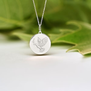 Sterling Silver Dove Necklace • Dainty Peace Dove Pendant • Personalized Peace Symbol Charm