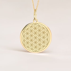 14k Solid Gold Flower Of Life Necklace • Dainty Flower Of Life Pendant • Personalized Flower Of Life Charm
