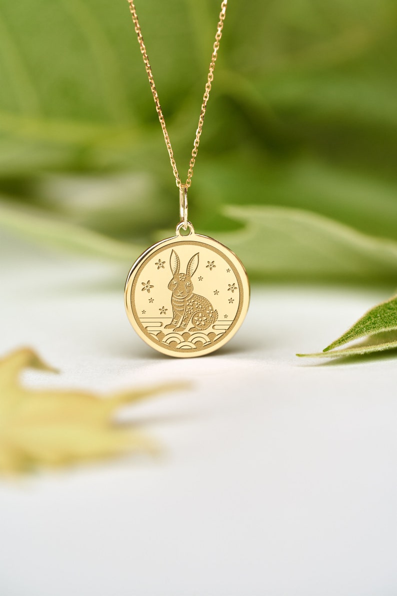 14k Solid Gold Rabbit Necklace Dainty Rabbit Pendant Personalized