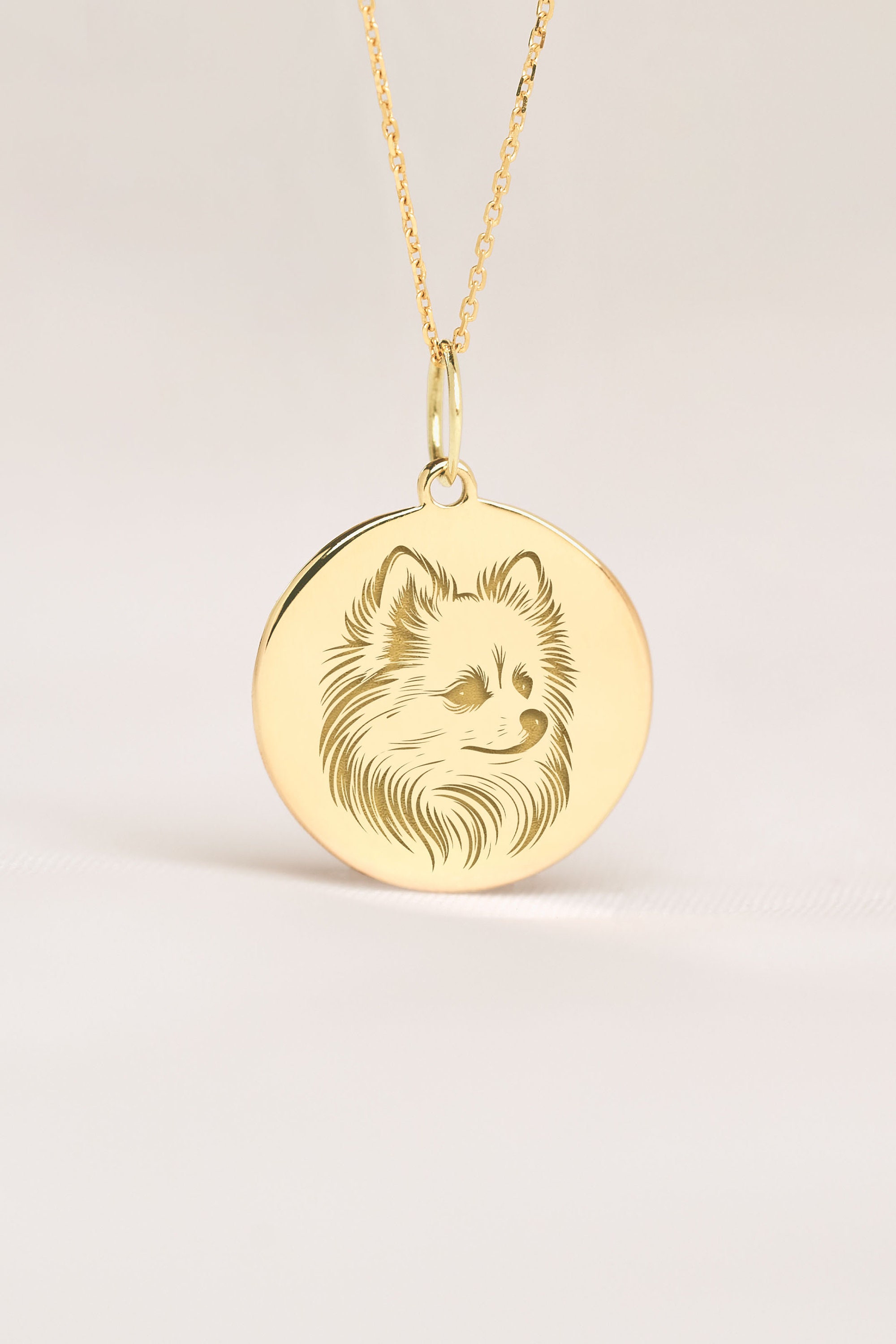 14k Solid Gold Pomeranian Dog Necklace Dainty Pomeranian Pendant