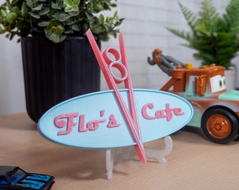Drukowany w 3D szyld Flo's V8 Cafe | Auta | Replika atrakcji Chłodnicy Górskiej | Dekoracje do domu Disney | Prezent Disney