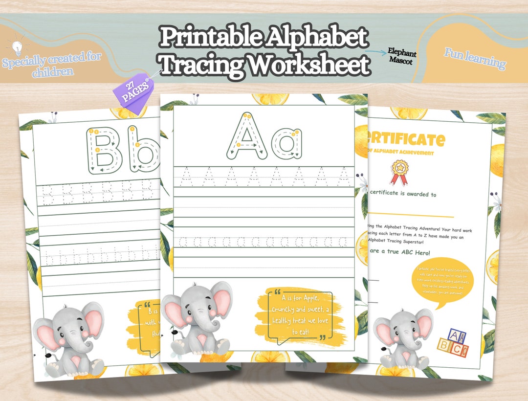 Printable Alphabet Tracing Worksheets With Lovely Lemons Border, Cute ...