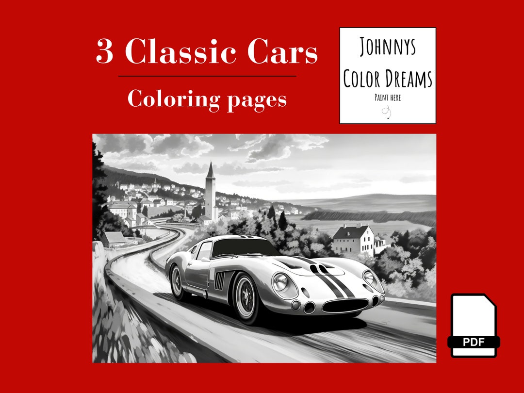 Classic Car 3 Coloring Pages Car Coloring Pages Coloring Etsy