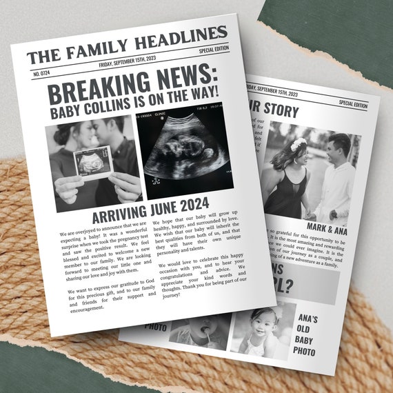 Editable Pregnancy Announcement Newspaper Template Gender Reveal Newspaper Baby Announcement Newspaper Baby Shower Pregnancy Newspaper