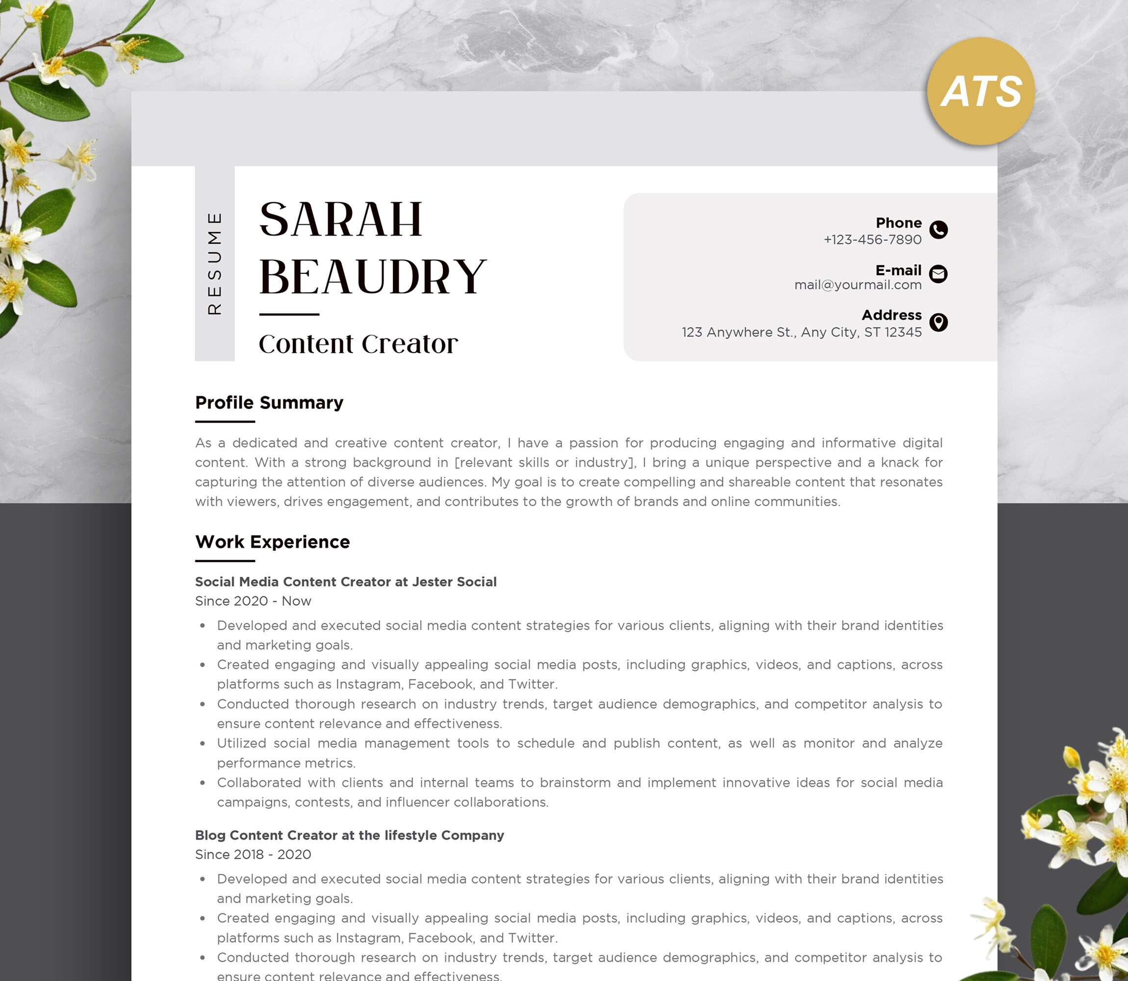 ATS Resume Template Word Minimalist CV Template Simple ATS - Etsy