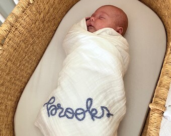 Hand Embroidered Baby Name Swaddle