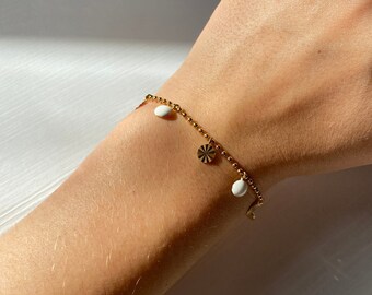 Gold Elegant Water Resistant White Disc Bracelet, Dainty, Wedding, Minimalist, Water proof