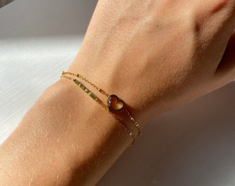 Gold Elegant Water Resistant Beaded Heart Love Bracelet, Dainty, Wedding, Minimalist, Water proof