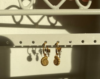 Gold Waterproof Shell Dangle Earrings, Dainty, Surf, Ocean, Beachy, Summer