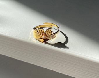 Gold Waterproof Adjustable Shell Ring, Dainty, Surf, Ocean, Beachy, Summer