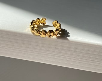 Gold Waterproof Adjustable Heart Ring, Dainty, Elegant, Love, Stacking ring, Gift