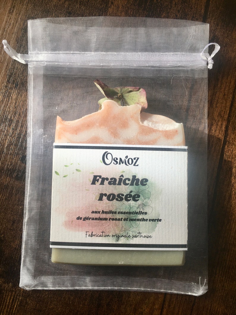 Savon naturel et artisanal parfumé géranium rosat et menthe verte, aux 2 argiles, cadeau parfait fête des mères image 2