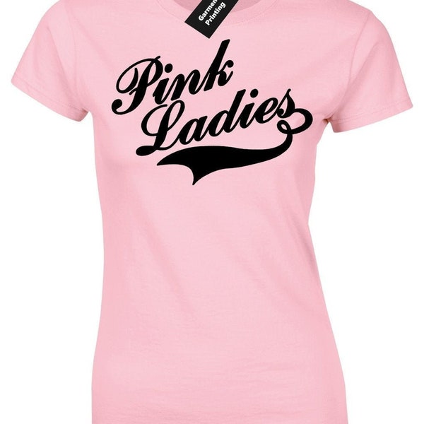 Pink ladies ladies t shirt womens grease t-birds fancy dress sandy retro classic film movie rizzo frenchy frosty palace summer lovin