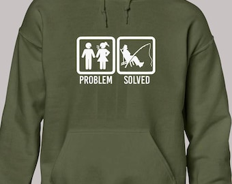 Problem solved fishing hoodie hoody unisex funny joke novelty slogan cool fisherman angling angler carp fish fathers day present gift idea