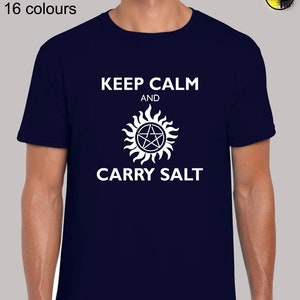 Keep calm and carry salt mens t shirt unisex funny supernatural winchester brothers castiel sam dean demon devil cool present gift idea
