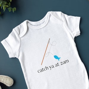 Catch Ya at 2am Onesie, Fishing Onesie, Animal Baby Bodysuit, Gift for Baby Shower, Cute Baby Boy Clothing, Funny Baby Outfits, Baby Clothes
