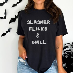 Slasher Flick Junkie Unisex Shirt, Gift for Halloween Lover, Scary Film T-Shirt, Dark Humor, Horror Flick Tee, Edgy Scary Top, Spooky Season