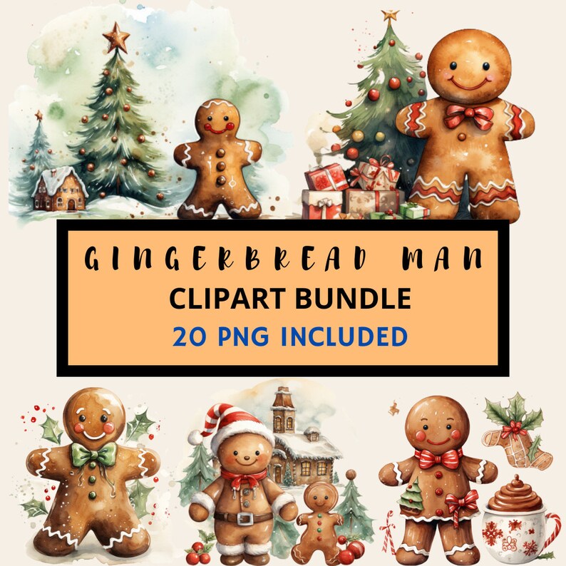 20 Watercolor Gingerbread Man Clipart, Gingerbread Images, Cute ...