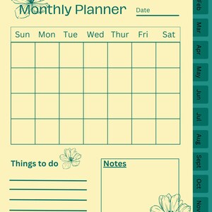 Digital Monthly Calendar Etsy