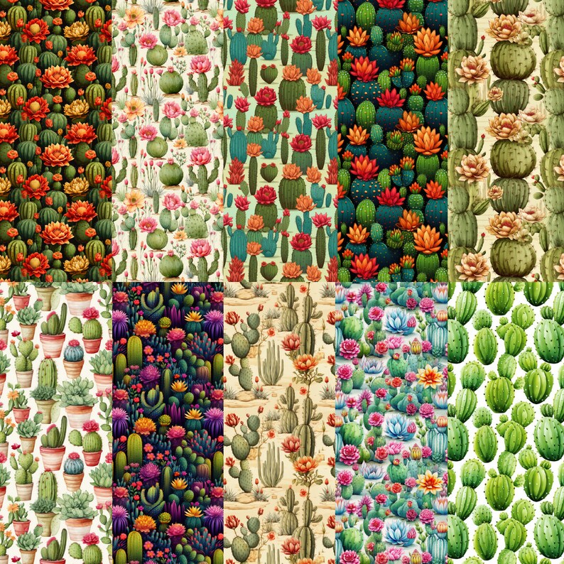 Digital Watercolor Cactus Patterns Tile Patterns Succulent Cactus ...