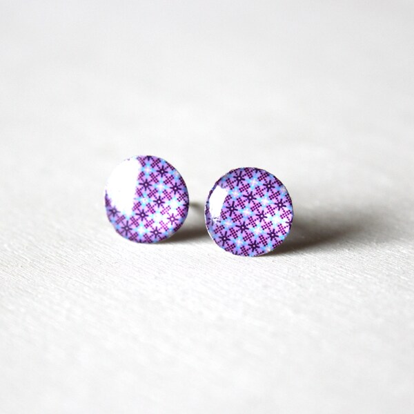 Lavender Purple Pixel Bloom Mosaic Stud Earrings - 56