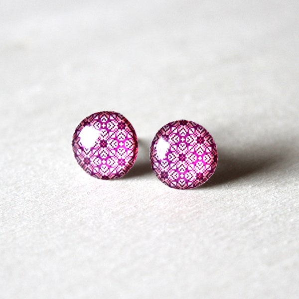 Pink Starflower Pixel Bloom Mosaic Stud Earrings - 30