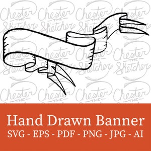 Hand Drawn Banner Clipart / Label / Ribbon / Instant Download / Vector / Svg / Eps / Png / Black and White / Customizable / Downloadable