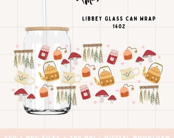 Lata de vidrio Libbey Cottage Tea Cottage Core SVG PNG DTF