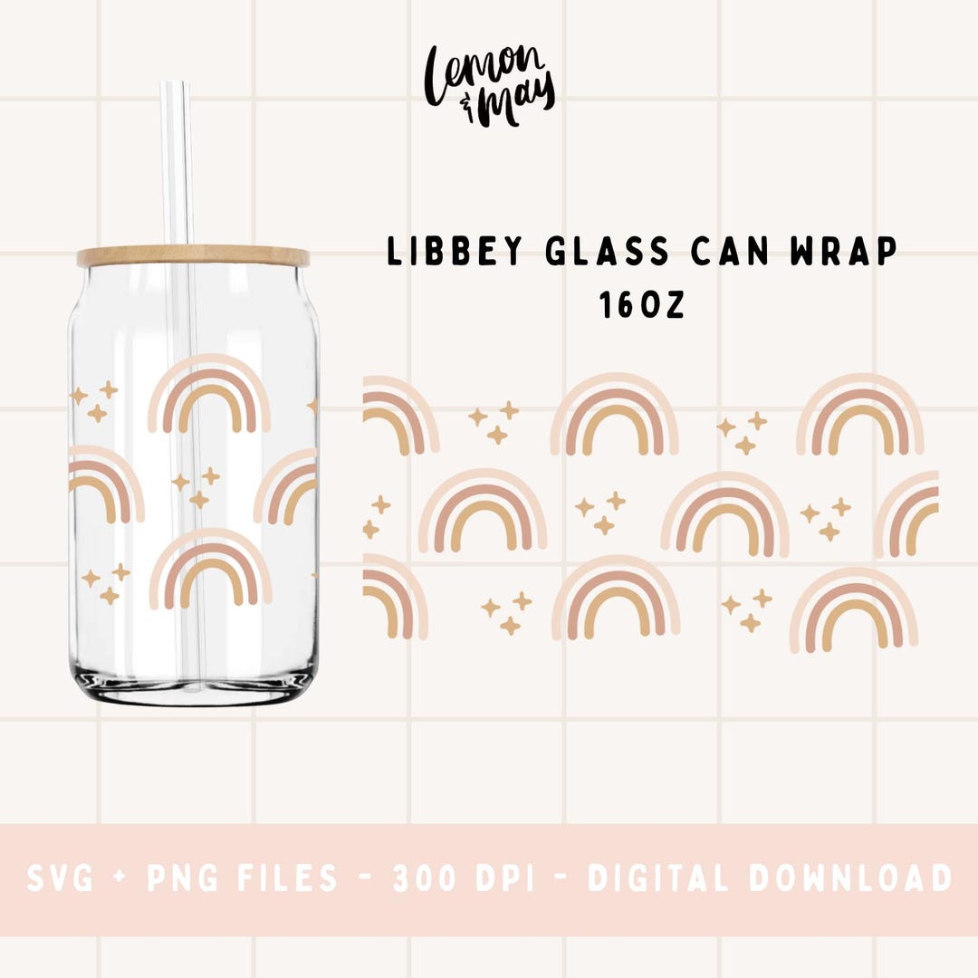 Boho Rainbow Libbey Glass Can SVG PNG Cricut Cutout Digital Download - Etsy