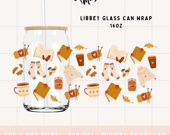 Aficiones acogedoras, libros, Libbey, lata de cristal, estilo cottagecore, SVG PNG DTF