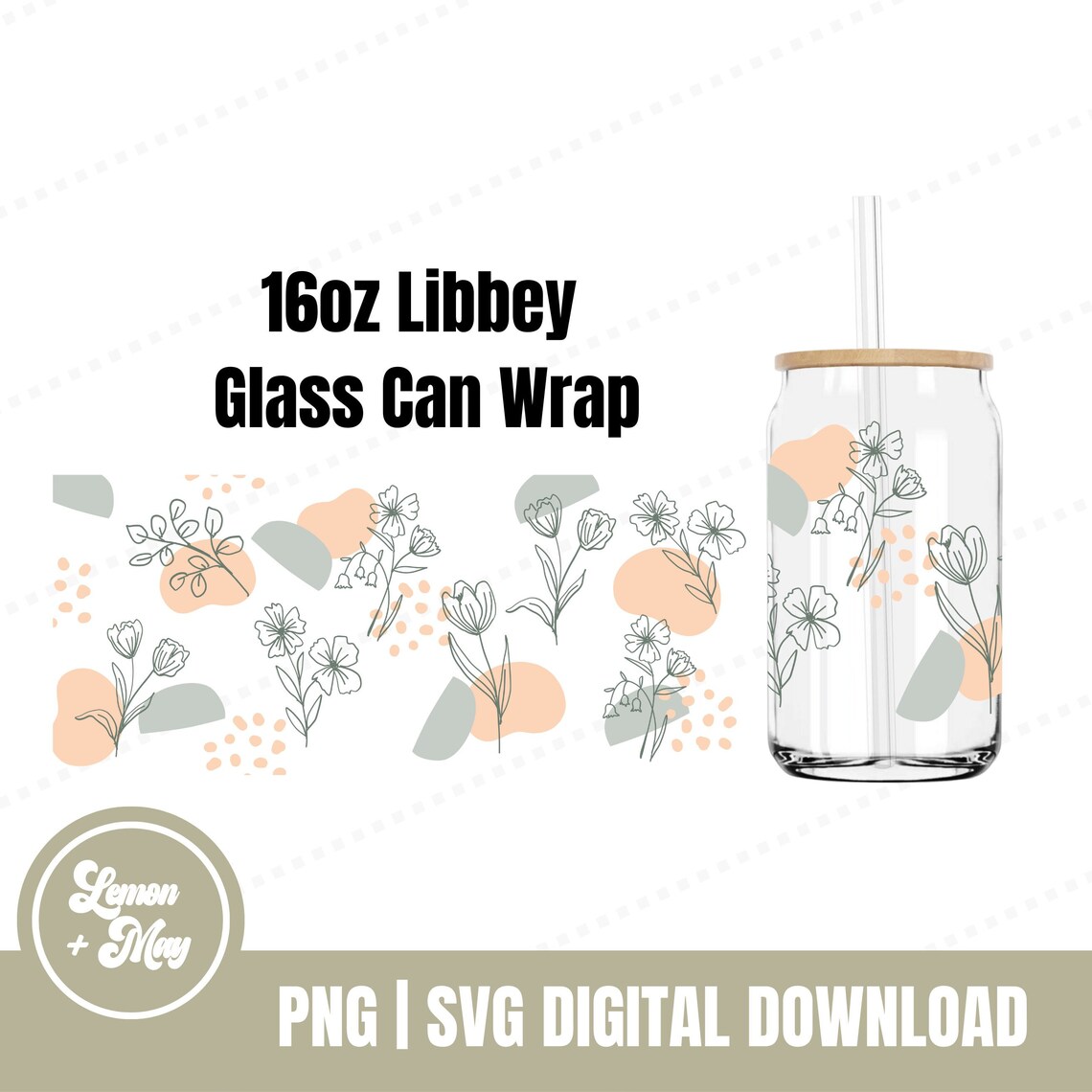 Boho Flowers Libbey Glass Can SVG PNG Cricut Cutout Digital Download - Etsy
