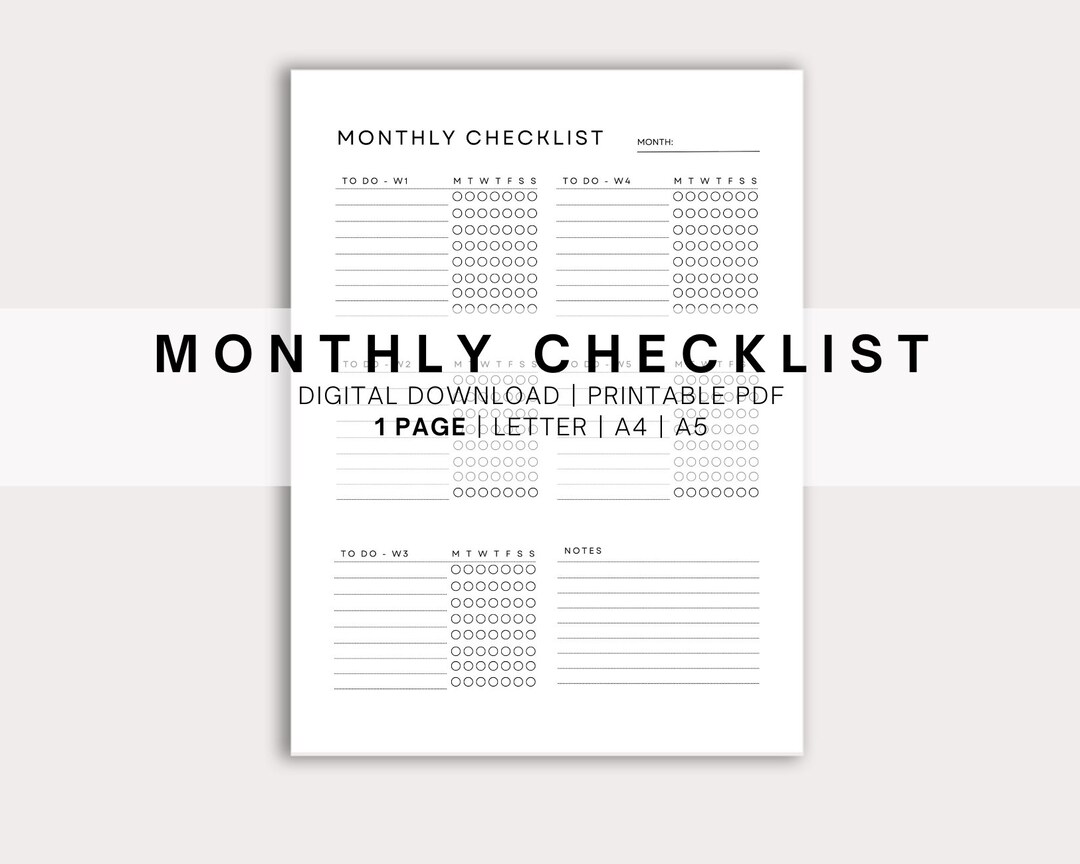 Monthly Check List, Planning Printable, Daily Weekly Planner, Printable ...