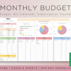 Monthly Budget Spreadsheet Template for Google Sheets, Financial Planner, Budget Tracker, Savings Tracker, Expense Tracker, Budget Planner