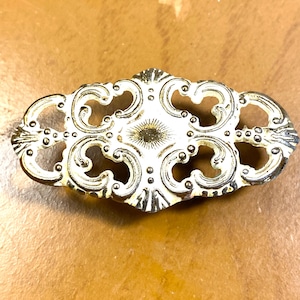 Vintage Mid-Century White and Gold Horizontal 2-1/2 In. Brass Drawer Pulls - Set of 8