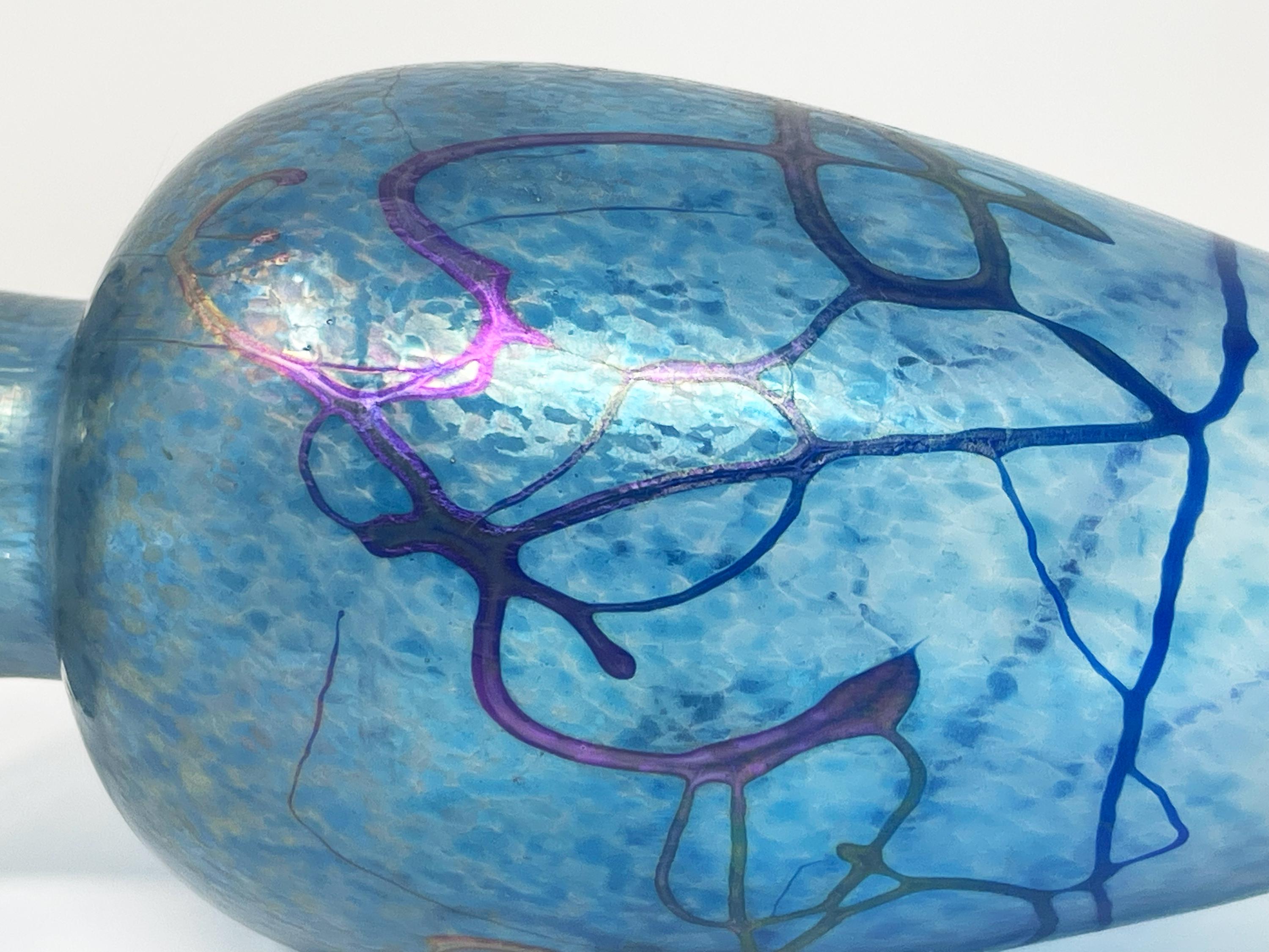 Signed Robert Held Art Glass Vase Blue Purple Iridescent 7