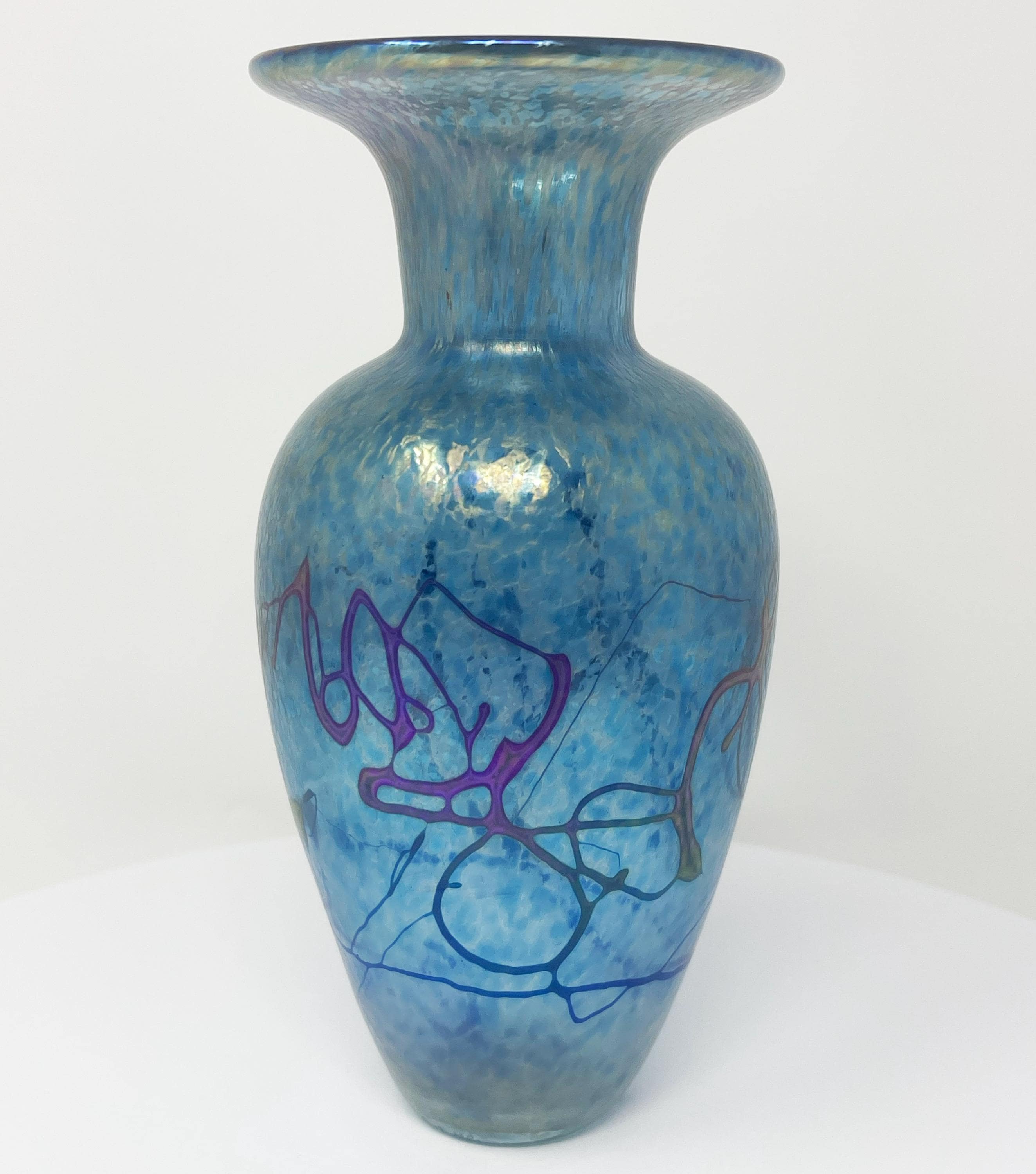 Signed Robert Held Art Glass Vase Blue Purple Iridescent 7