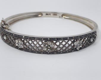 Vintage 835 Silver Filigree Bracelet With Stylized Flower