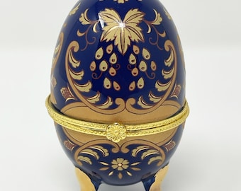 VINTAGE Artoria Limoges France Egg Shape Hinged Trinket Boxes-2.5