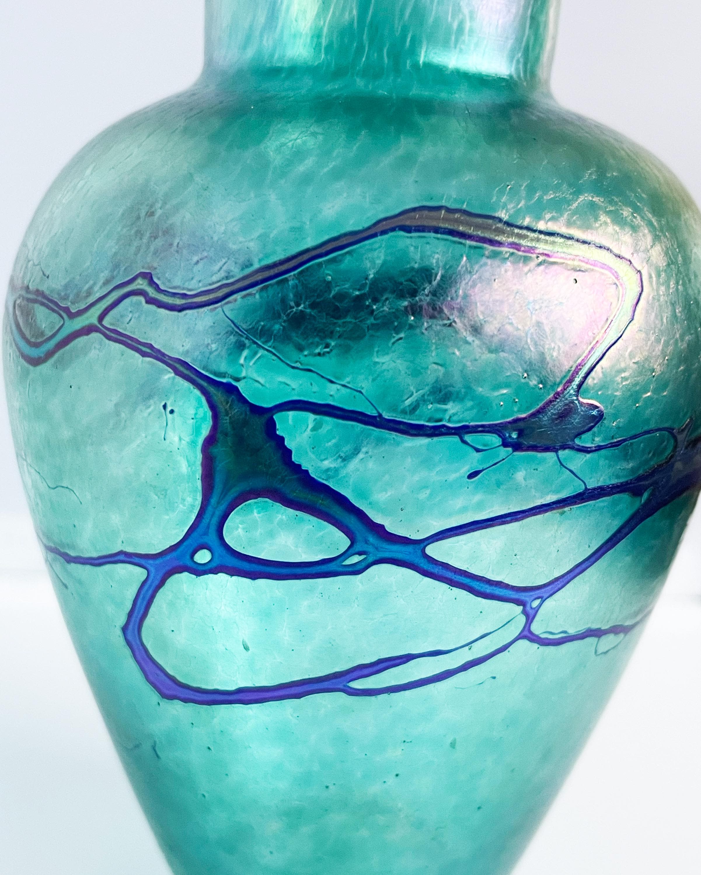 Robert Held Art Glass Vase: Iridescent Green Blue With Pearl Drip