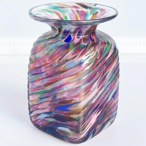 Robert Held Art Glass Vase: Signed Iridescent Swirl, Hand-Blown Mini Vase