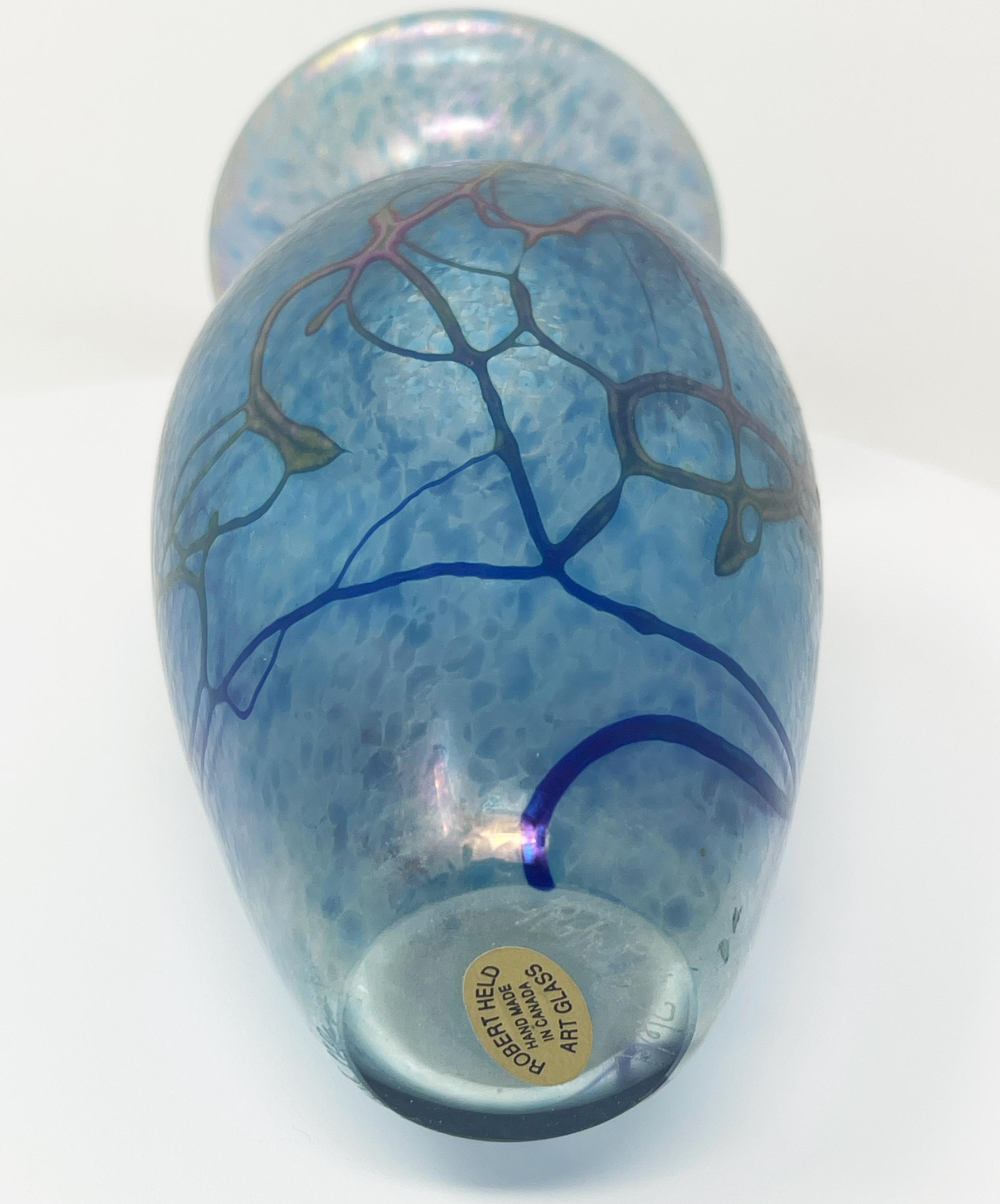 Signed Robert Held Art Glass Vase Blue Purple Iridescent 7