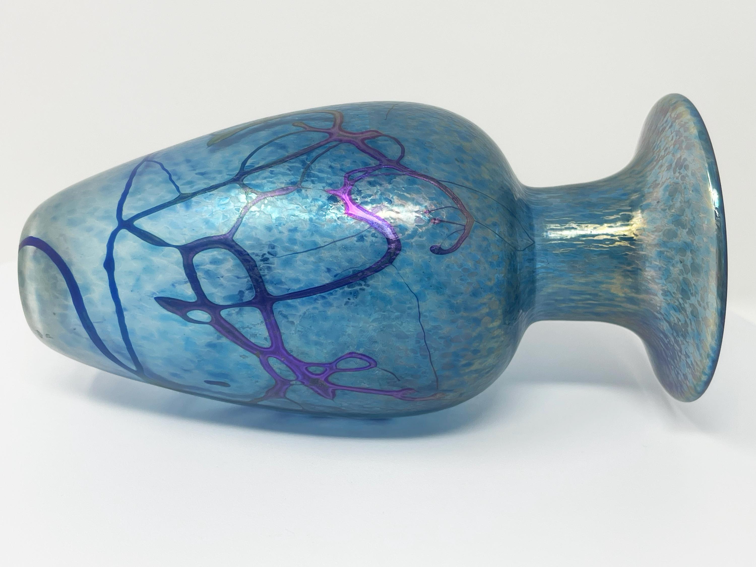 Signed Robert Held Art Glass Vase Blue Purple Iridescent 7