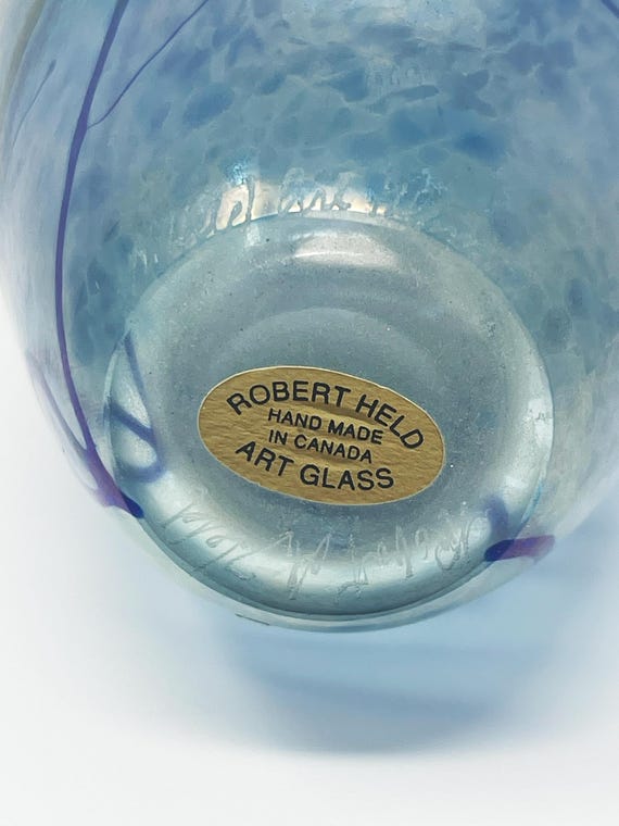 Signed Robert Held Art Glass Vase Blue Purple Iridescent 7