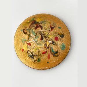 Abstract Vintage Enamel Copper Brooch Pin MCM 1970s, Red Green Gold Jewelry