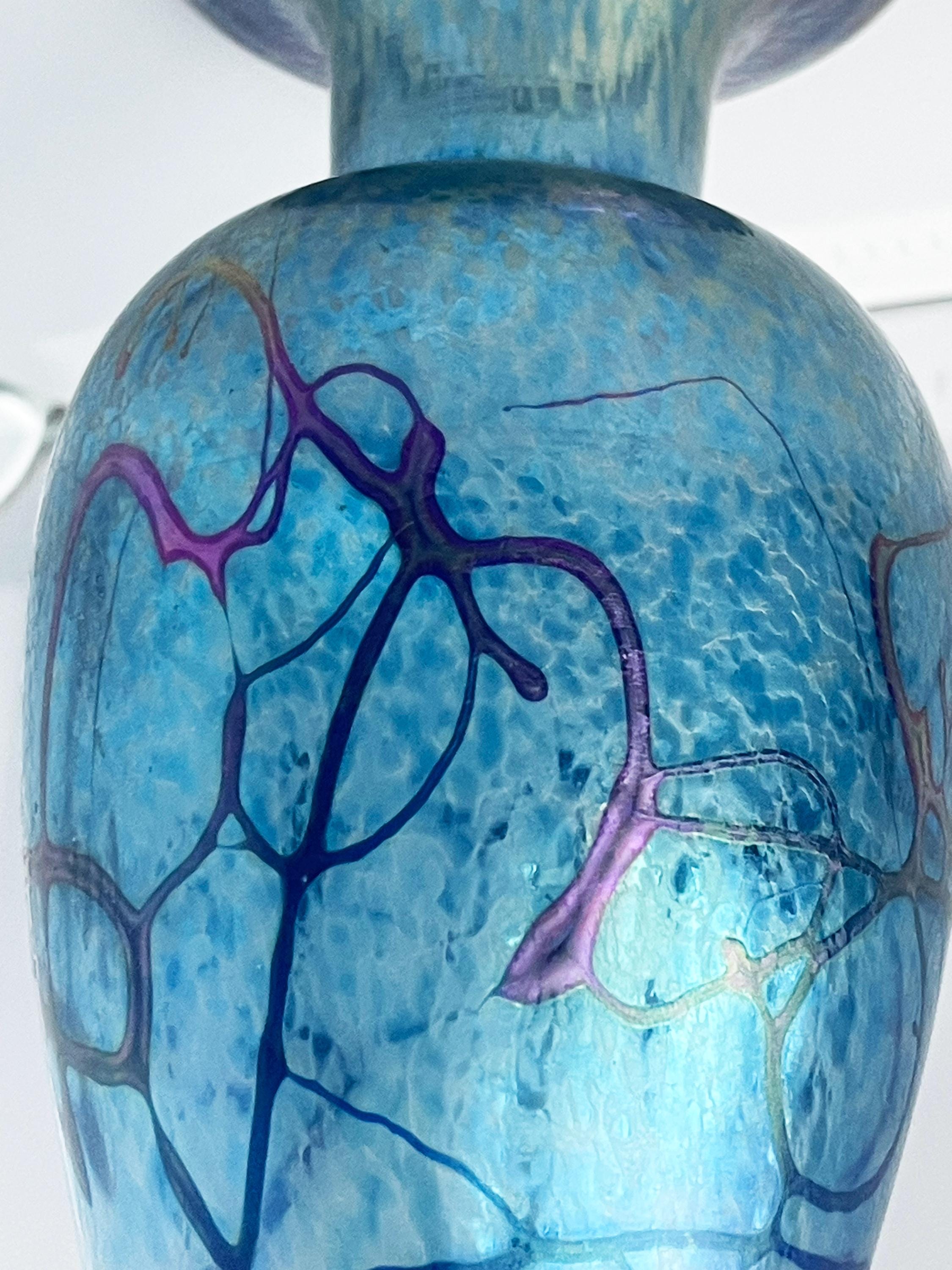 Signed Robert Held Art Glass Vase Blue Purple Iridescent 7