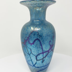 Signed Robert Held Art Glass Vase Blue Purple Iridescent 7&quot; Collectible Home Decor