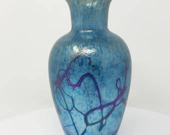 Signed Robert Held Art Glass Vase Blue Purple Iridescent 7