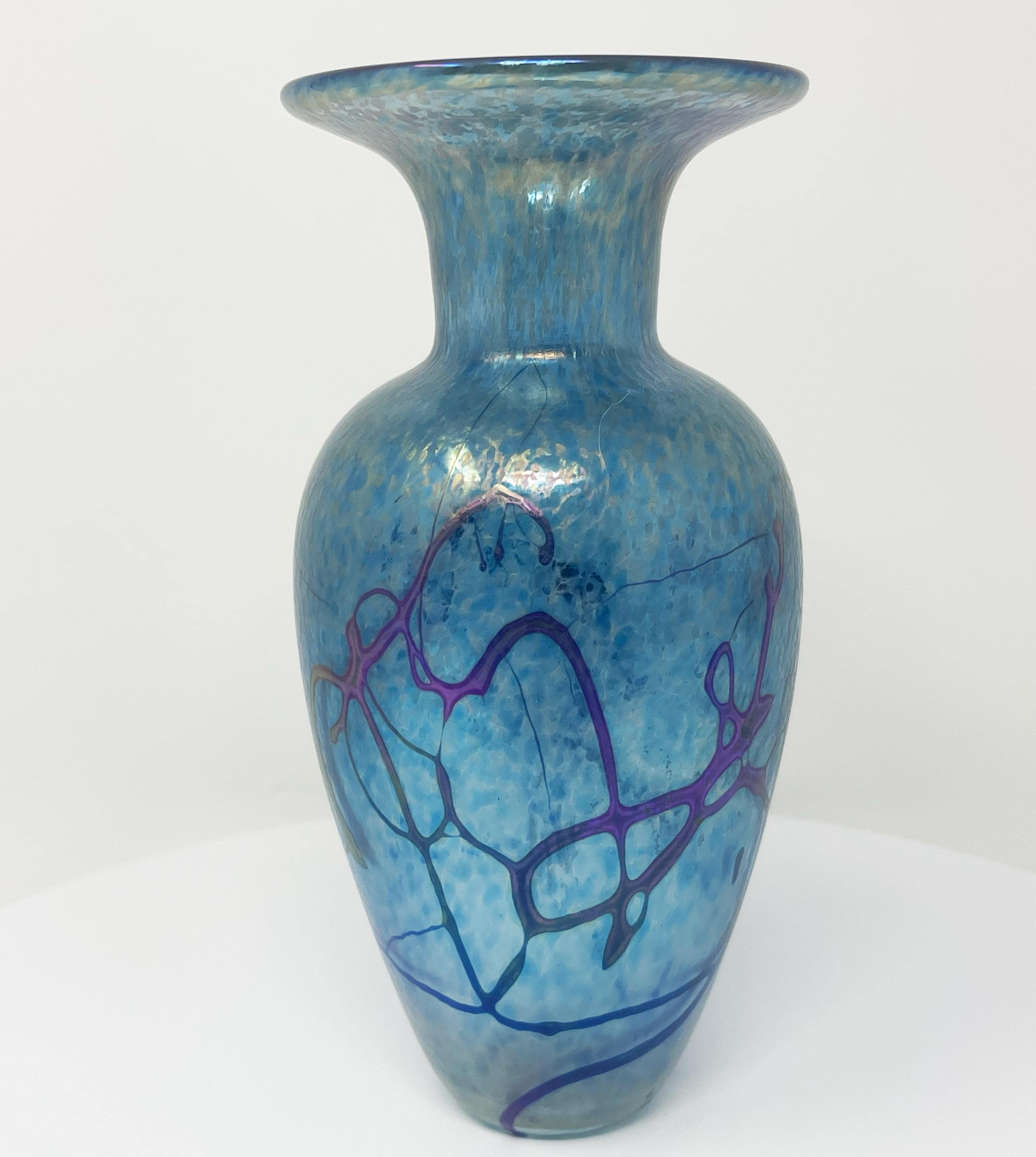 Signed Robert Held Art Glass Vase Blue Purple Iridescent 7