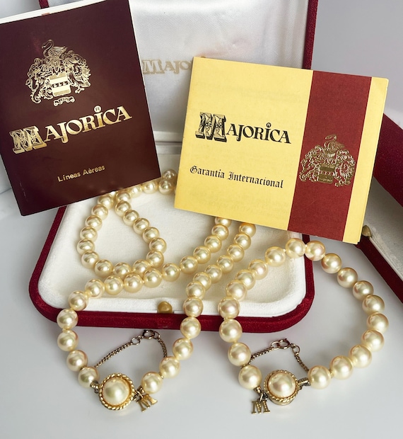 Vintage Majorica Pearl Necklace Bracelet Set: 925 Silver, Gold